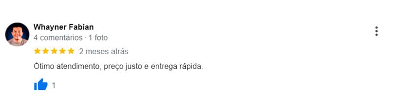 Avaliação feita por um de nossos clientes no Google