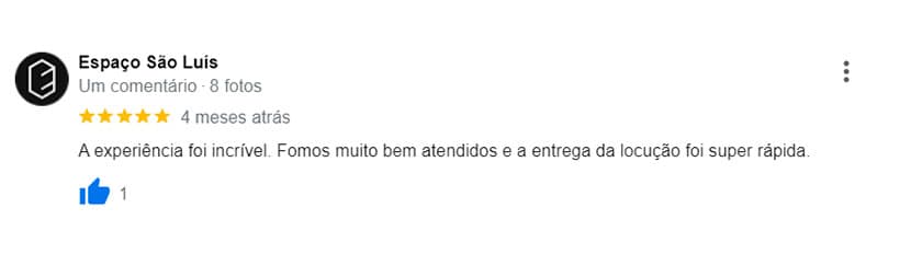 Avaliação feita por um de nossos clientes no Google